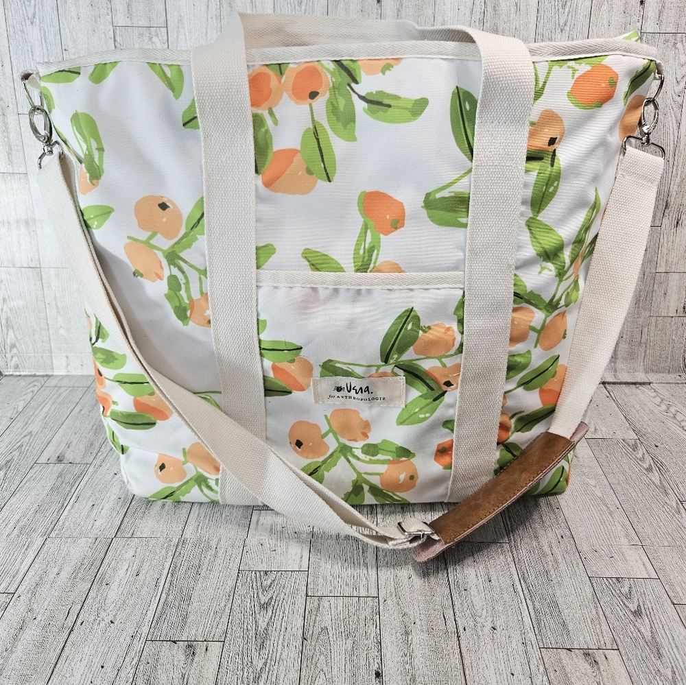 Vera for Anthropologie Perennial Cooler Tote Bag Lemons Peaches Top Zipper Large